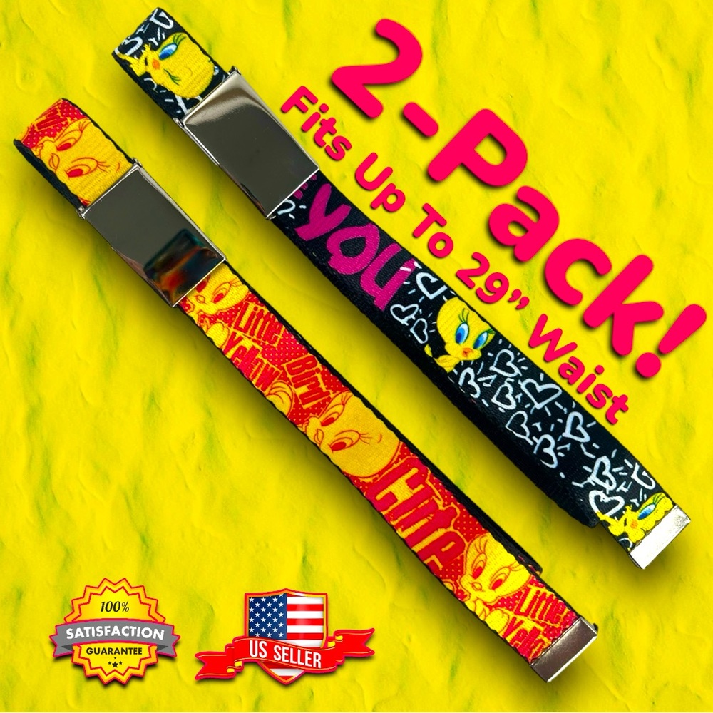 2-PACK Buckle-Down Kids Web Belt Looney Tunes Tweety Bird 1.0" (up to 29" waist)